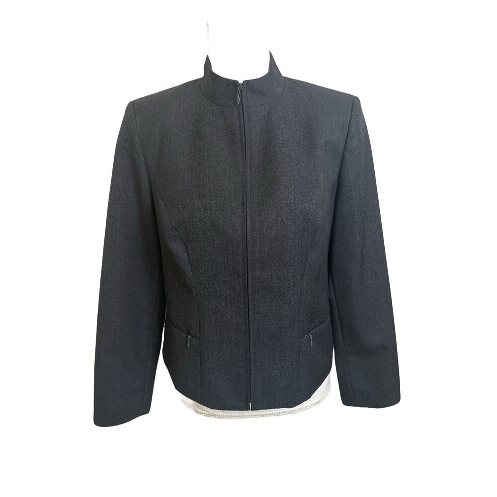 VTG Pendleton Women's 10 Dark Gray Zip Up Blazer Jacket Virgin Wool